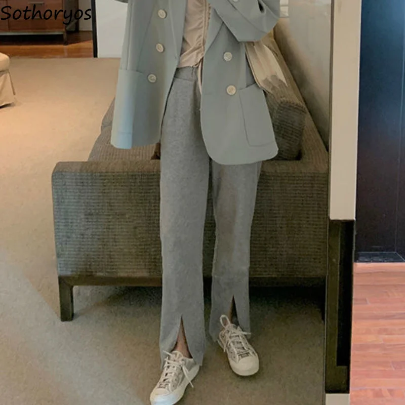 

Sleep Bottoms Women Solid Simple Cotton Soft Split Straight Trousers Female Elegant Fashion All-match Loose Leisure Sleepwear