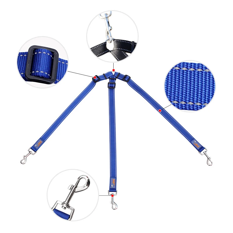 

Pet Three-Head Traction Rope Dog Cat Reflective Nylon Traction Rope 50x1cm