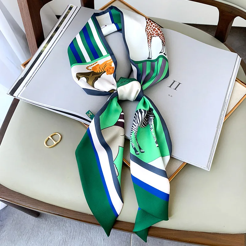 

2020 Hijab Silk Scarf Women Fashion Print Long Neck Scarfs Office Lady Hair Band Foulard Hand Kerchief Female Bandana Shawl