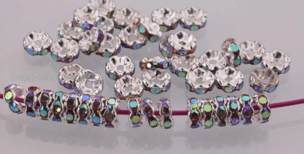 100 шт 6 мм цвет серебро бусинки Rondelle, Стразы ab crystal Бусины для самостоятельного изготовления ювелирных изделий бусины-разделители подвеска браслет Цепочки и Ожерелья Выводы - Цвет: Light Grey Blue AB