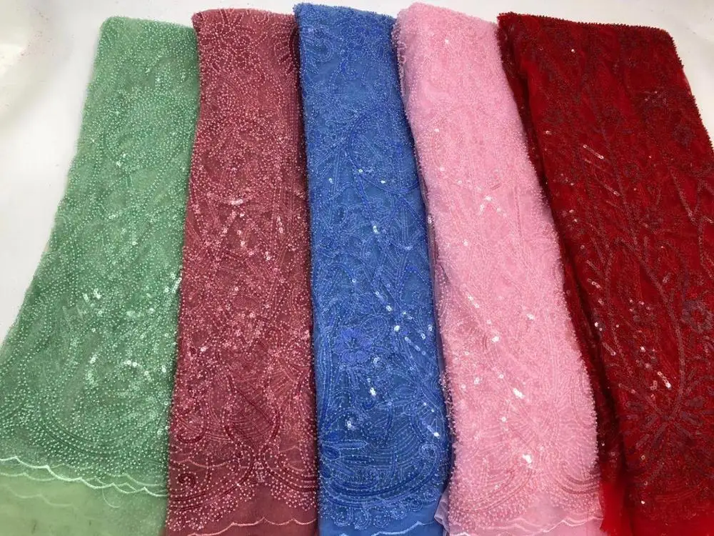 

Madison 2020 Latest Nigerian Handmade Beaded Lace Fabrics High Quality African Laces Fabric For Wedding Dress
