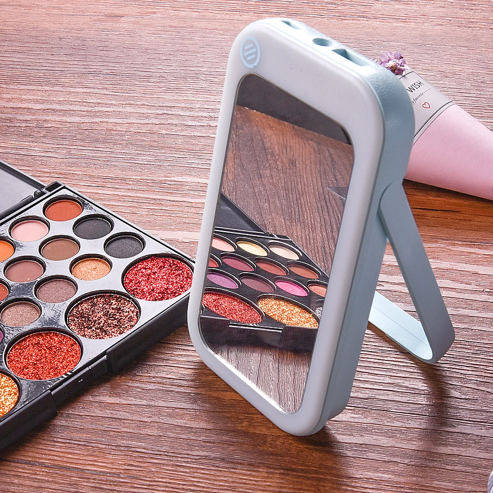 

3-in-1 Portable LED Makeup Mirror Power Bank Emergency Lamp Tabletop Mirror Cordless Rechargeable USB Touch Screen Stepless