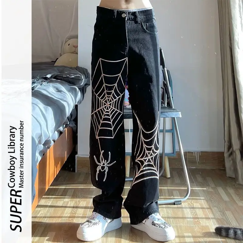 Джинсы Хай-стрит мужские повседневные свободные штаны с принтом паутины в