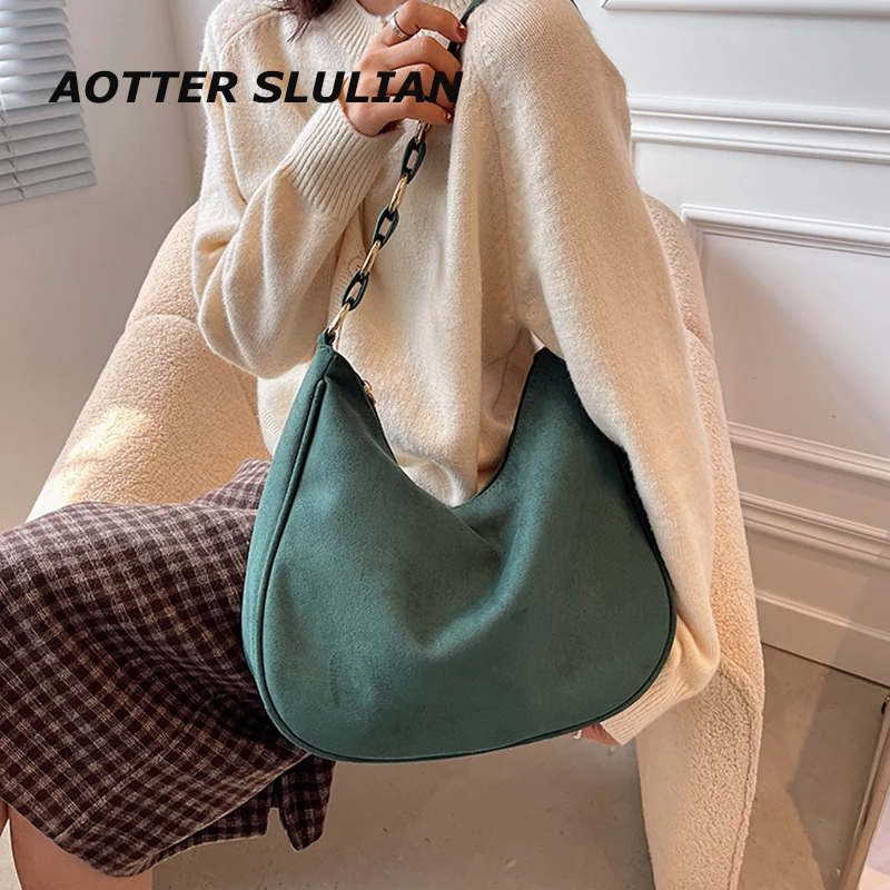 

Female Suede Underarm Shoulder Bag Autumn Winter Retro Large Totes Bolsas Women Casual Bucket Pouch Zipper Frosted Pack Mochila