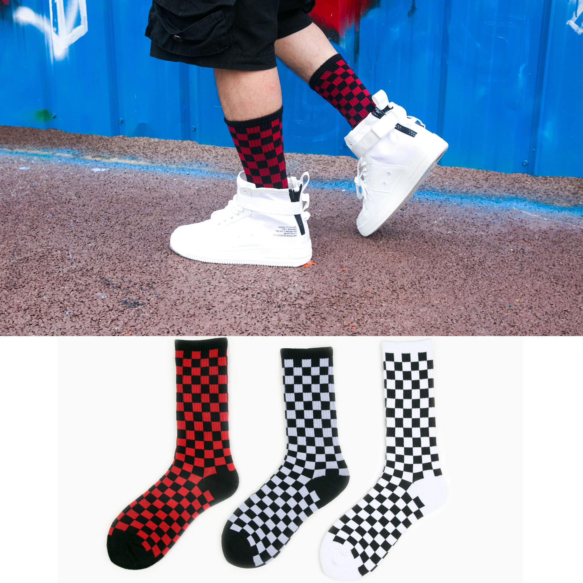 Носки хлопковые в шахматную клетку для мужчин и женщин смешные уличные с