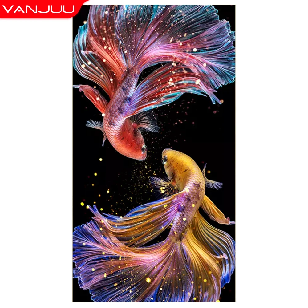 

DIY Cross Stitch Colorful Koi Printed Canvas Counted Cross Stitch Embroidery Kits 11CT Cotton Thread Needlework Home Decor