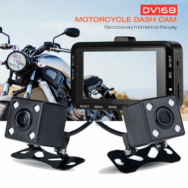 

HD1080P Motorcycle DVR Dual Camera Motorbike Dash Cam Video Camcorder Security DV168