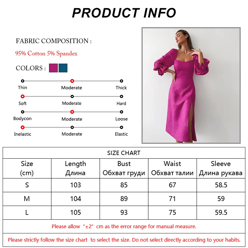 

OOTN Sexy Slit Square Neck Lantern Sleeve Ruffled Elegant Dresses Women Fit Flare Cotton Linen Mid-Calf Dress Lady High Waist