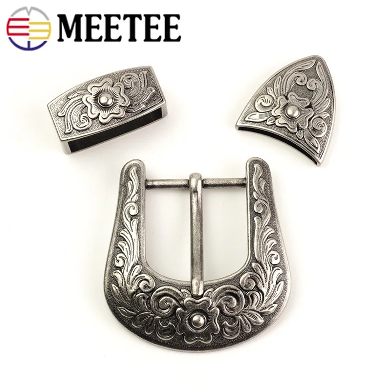Meetee 1 набор(3 шт.) 38 мм Ретро три части пряжки ремня антитерверный металлический костюм булавка пряжка головка DIY кожевенное ремесло аксессуар YK057