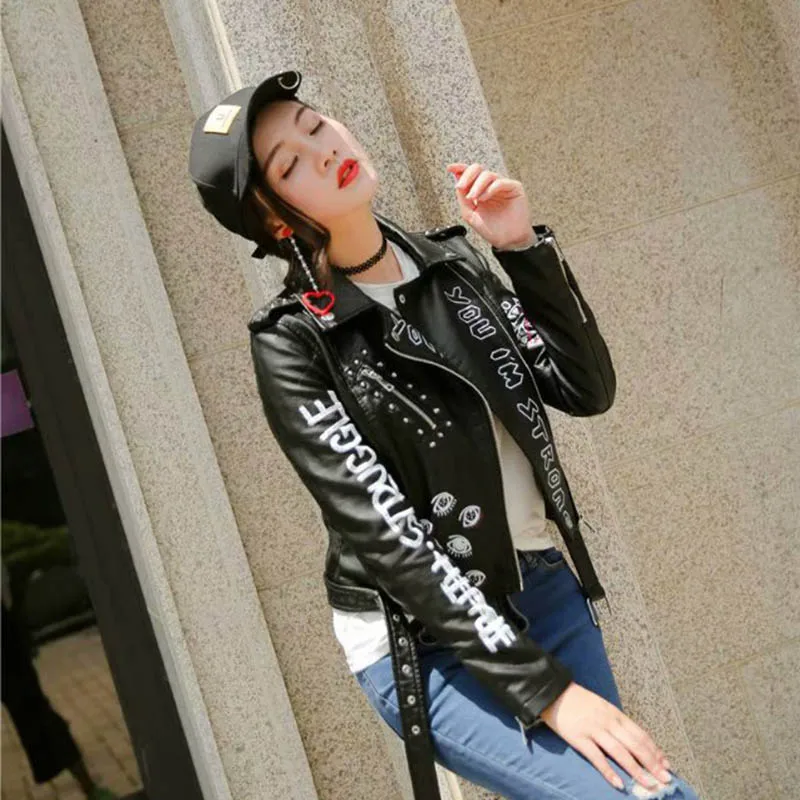 Женская кожаная куртка осенние пальто из искусственной мягкой кожи на молнии с