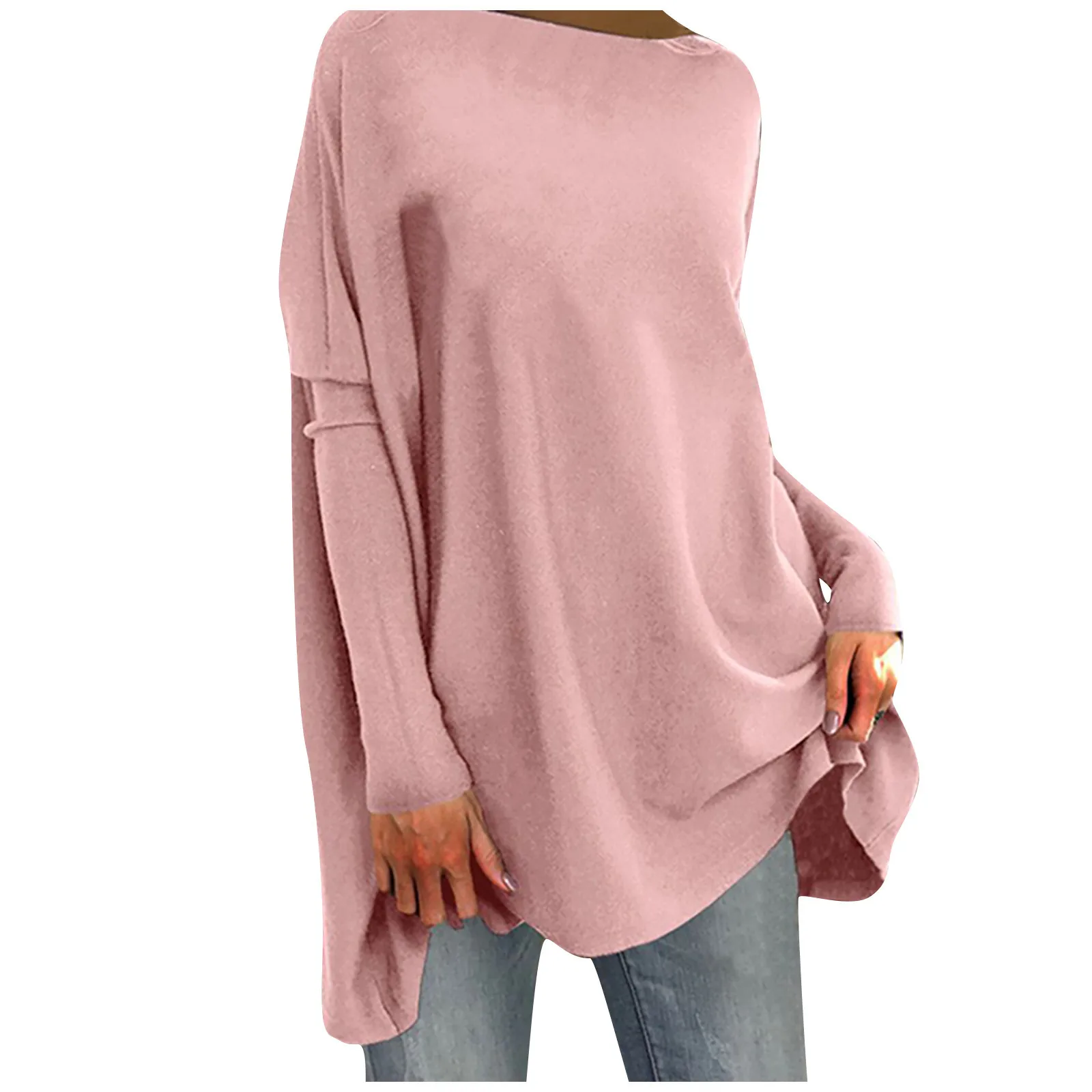 Женский модный однотонный базовый Повседневный Свободный пуловер рубашка с