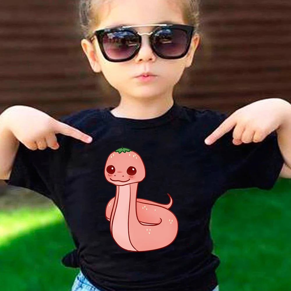 

Pink Little Snake Cartoon Children Clothes Girl 7 to 8 Year Tees Novelty Style Cute Animal Unisex Tops Black Kids Camiseta