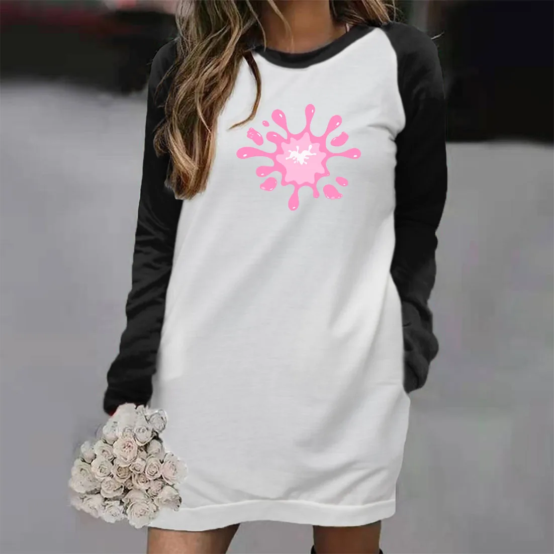 

Disney Dresses for Women 2021 Stitch Printed Long Sleeve Casual Robe Femme Kawaii Minnie Mouse Mini Dress Loose T-Shirt Vestidos