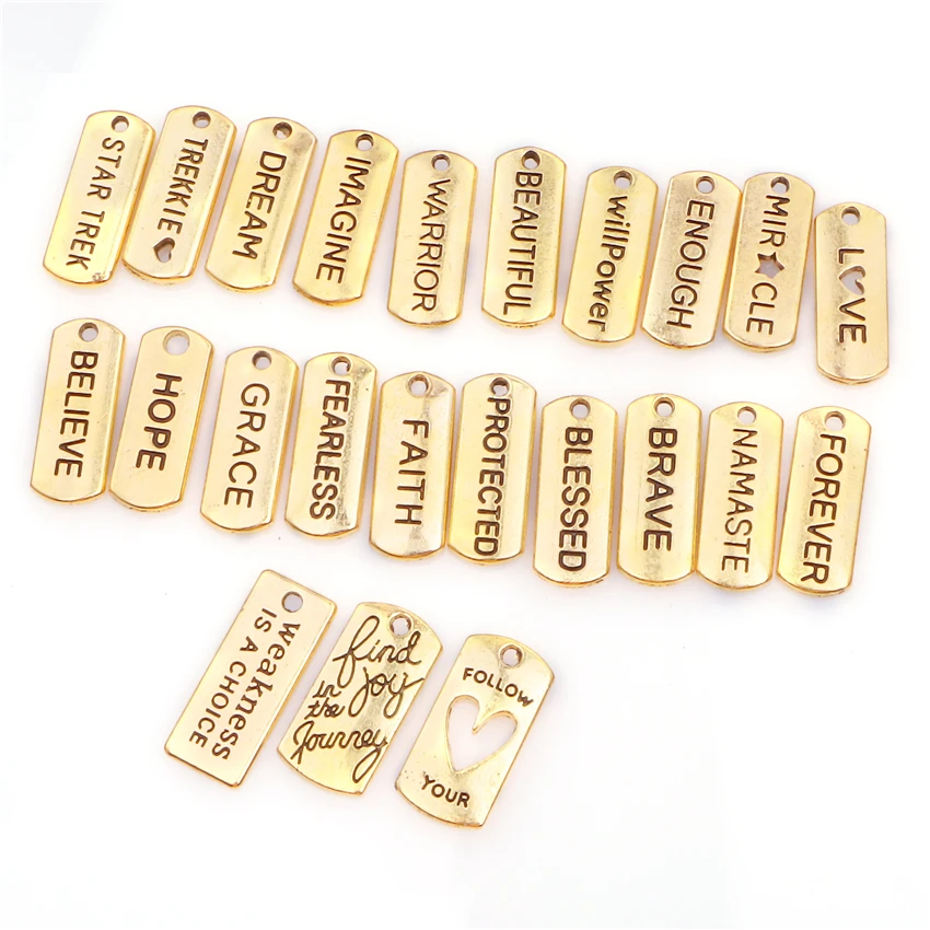 

30pcs/Lot Inspiration Words Charms Letters Tag Pendant For DIY Necklaces Bracelets Jewelry Making