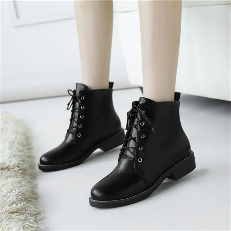 Женские ботинки со шнуровкой с круглым носком размеры 34-43 | Обувь