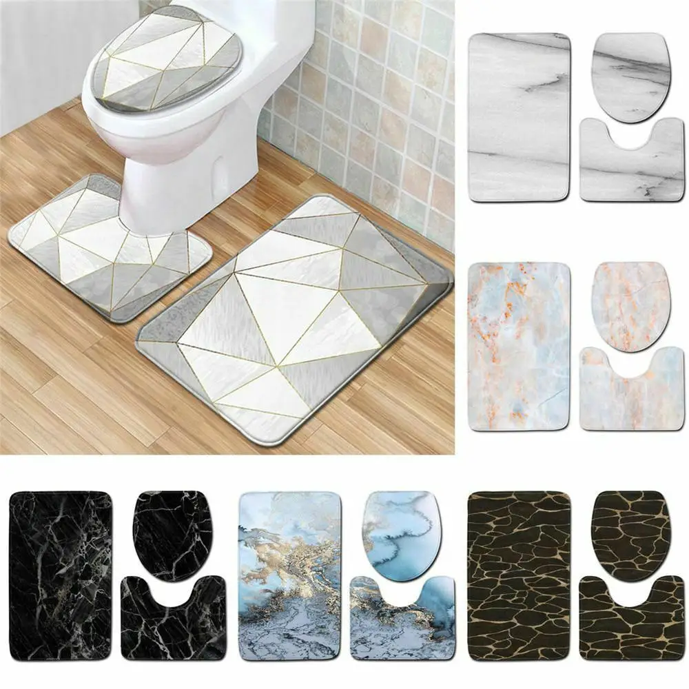 

3 Pcs 15 Styles Bath Mat Set Bathroom Carpet Rug Toilet Mat Anti Slip Absorbent Marble Decoration Door Foot Pad Memory Foam New