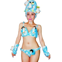 plush penguin three dimensional decoration bikini sets headwear ladies nightclub performance dance costume party stage wear