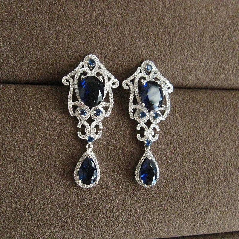 Модные женские серьги в классическом стиле с фианитом ААА EC140|Серьги-подвески| |