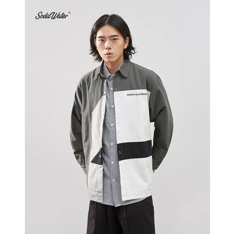 Мужская рубашка SODAWATER с длинным рукавом принтом в виде букв 2019|Повседневные