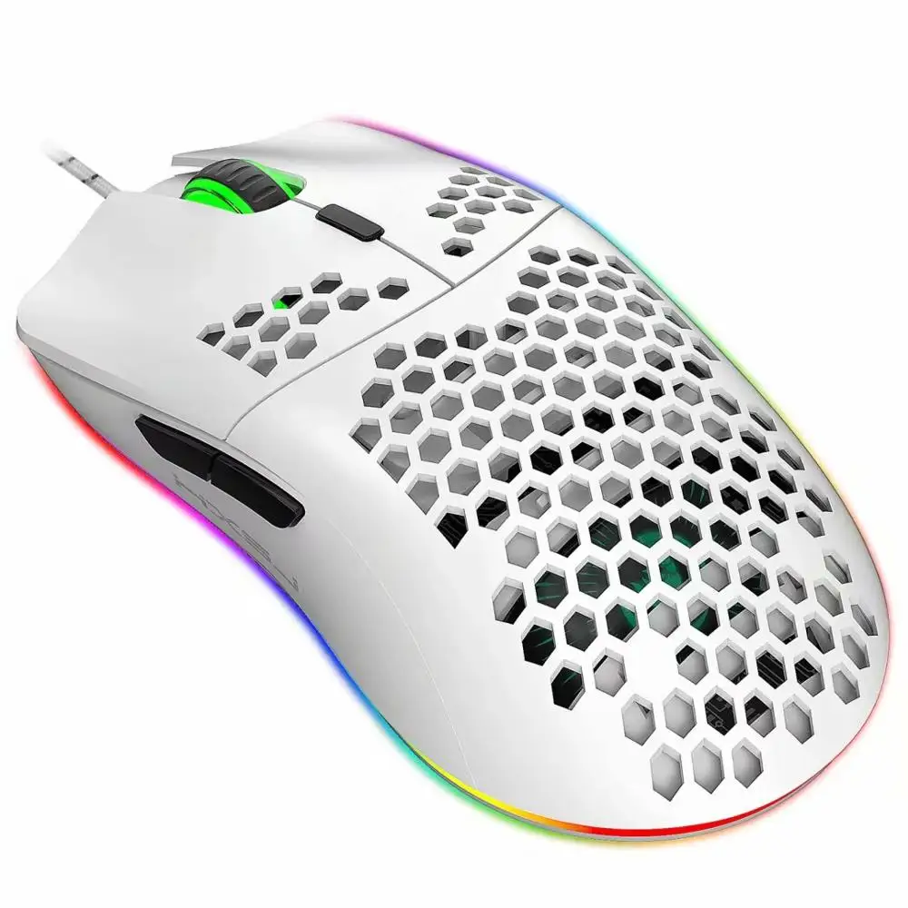 

HXSJ J900 USB Wired Gaming Mouse RGB Gamer Mice 6400DPI Six Level Adjustable DPI Honeycomb Mouse for Notebook Laptop PC Mice