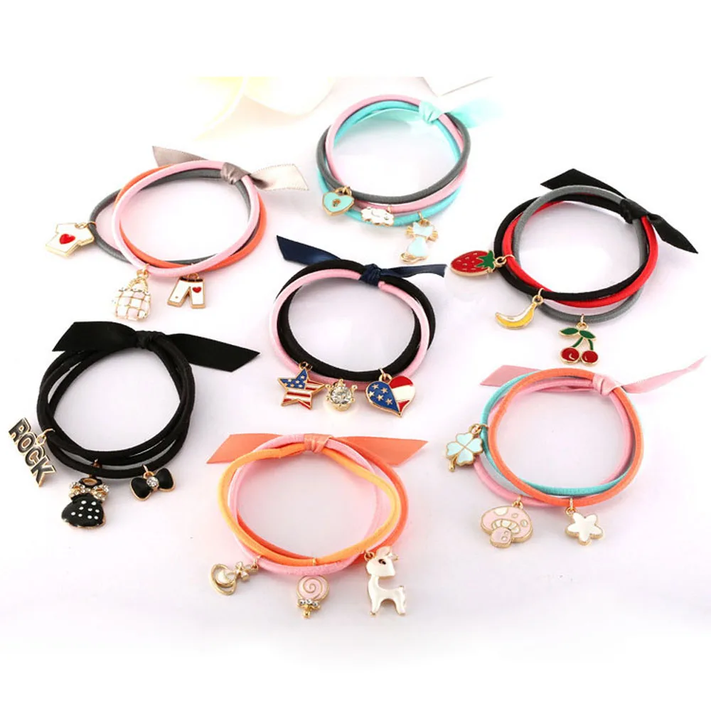 Корейская многослойная резинка для волос с бантом подвеска милым котом и сердцем