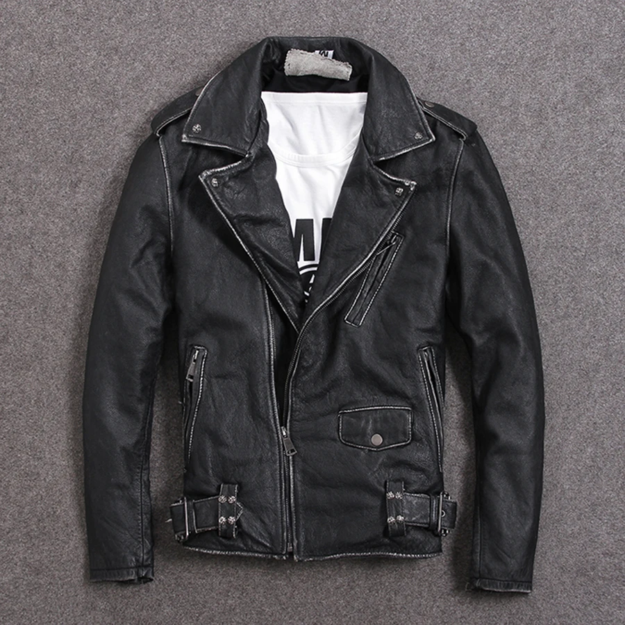 Куртка Tcyeek мужская из натуральной кожи мотоциклетная винтажная байкерская