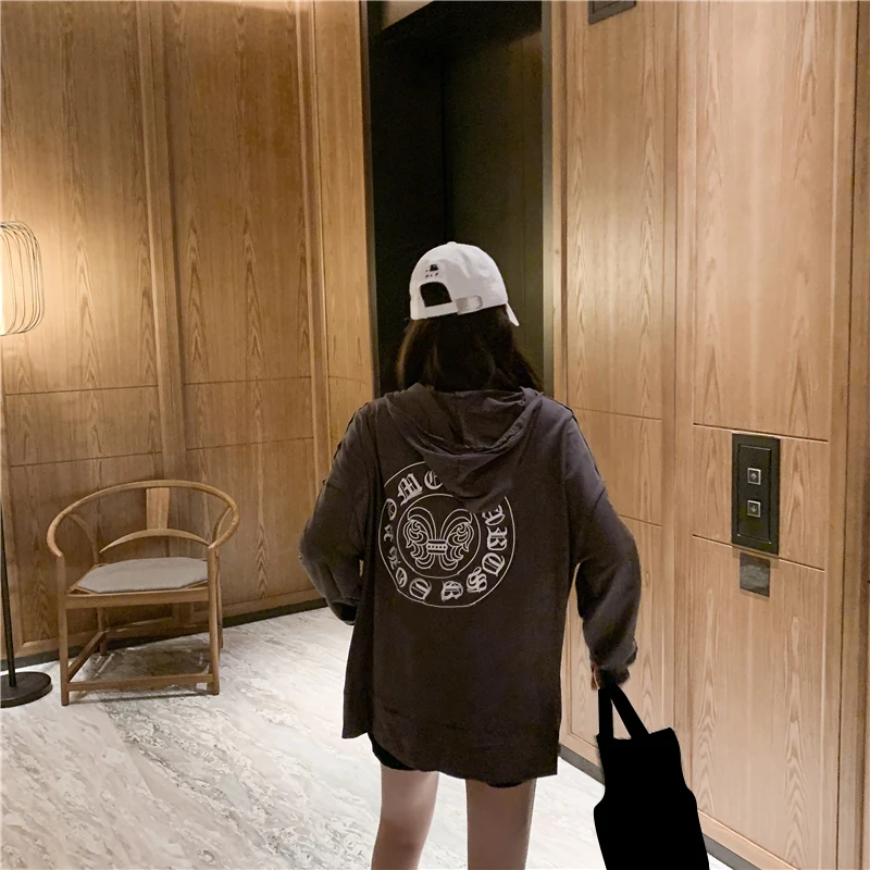 Ulzzang, уличная одежда, толстовки для женщин, осень, свободная мода, Harajuku, с буквенным принтом, с длинным рукавом, с капюшоном, тонкая куртка, топы