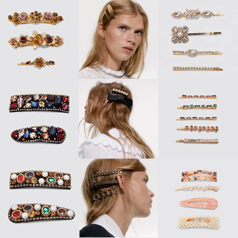 Заколки для волос ZA женские винтажные золотистые металлические цветочные