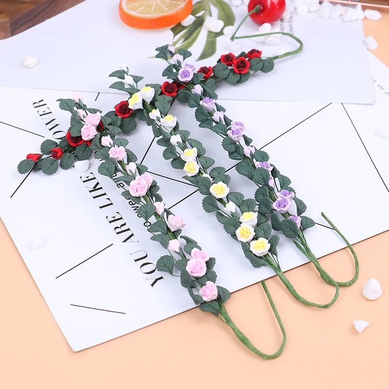 

1 шт., 1:12 Diy миниатюрные розы, кукольный домик, миниатюрные цветы Brocheta, глина ручной работы, красочные милые альпинистские розы