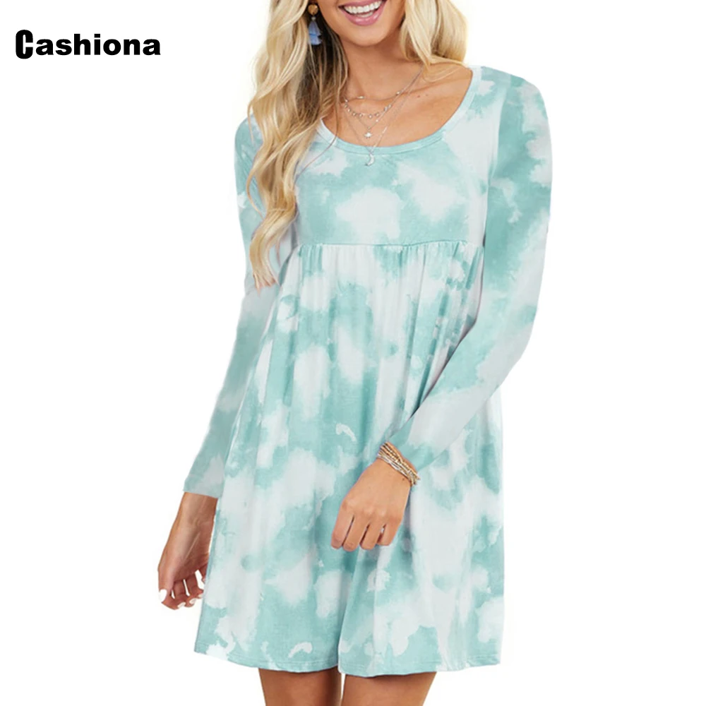 

Plus size 5xl Summer Women Short Dress Vestidos 2020 Fashion Tie Dry Casual O-Neck Long Sleeve Dresses Female Leisure Chic Dress
