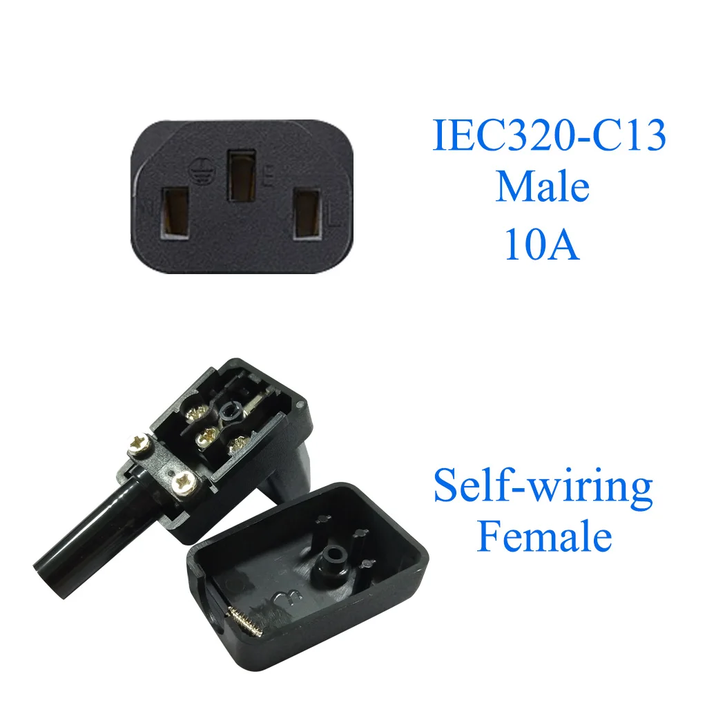 JORINDO IEC 320 C13 Female Plug Adapter 3pin Socket Power Cord Rewirable Connector down Angle Detachable | Электроника