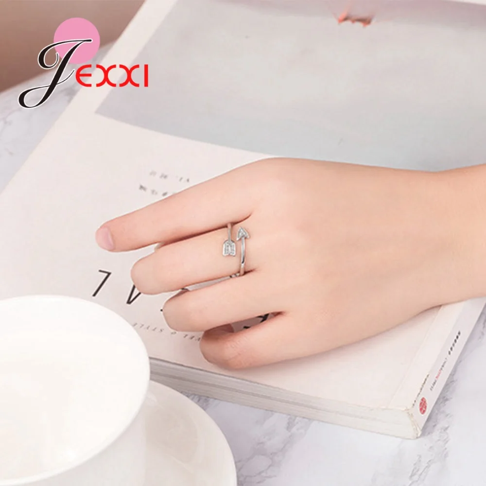 

Fashion 925 Sterling Silver Arrow Crystal Open Rings for Women Adjustable Engagement Female Party Finger Decoration Jewelry
