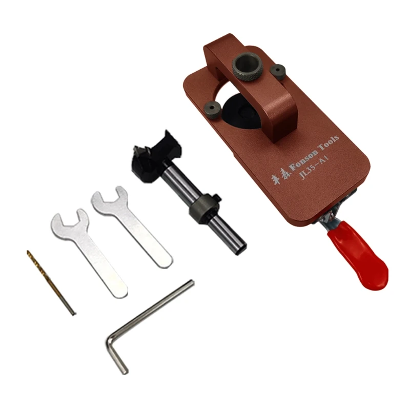 

35mm Hinge Hole Jig Drill Guide Locator Set with Fixture Aluminum Alloy Hole Opener Template Woodworking Door Cabinets