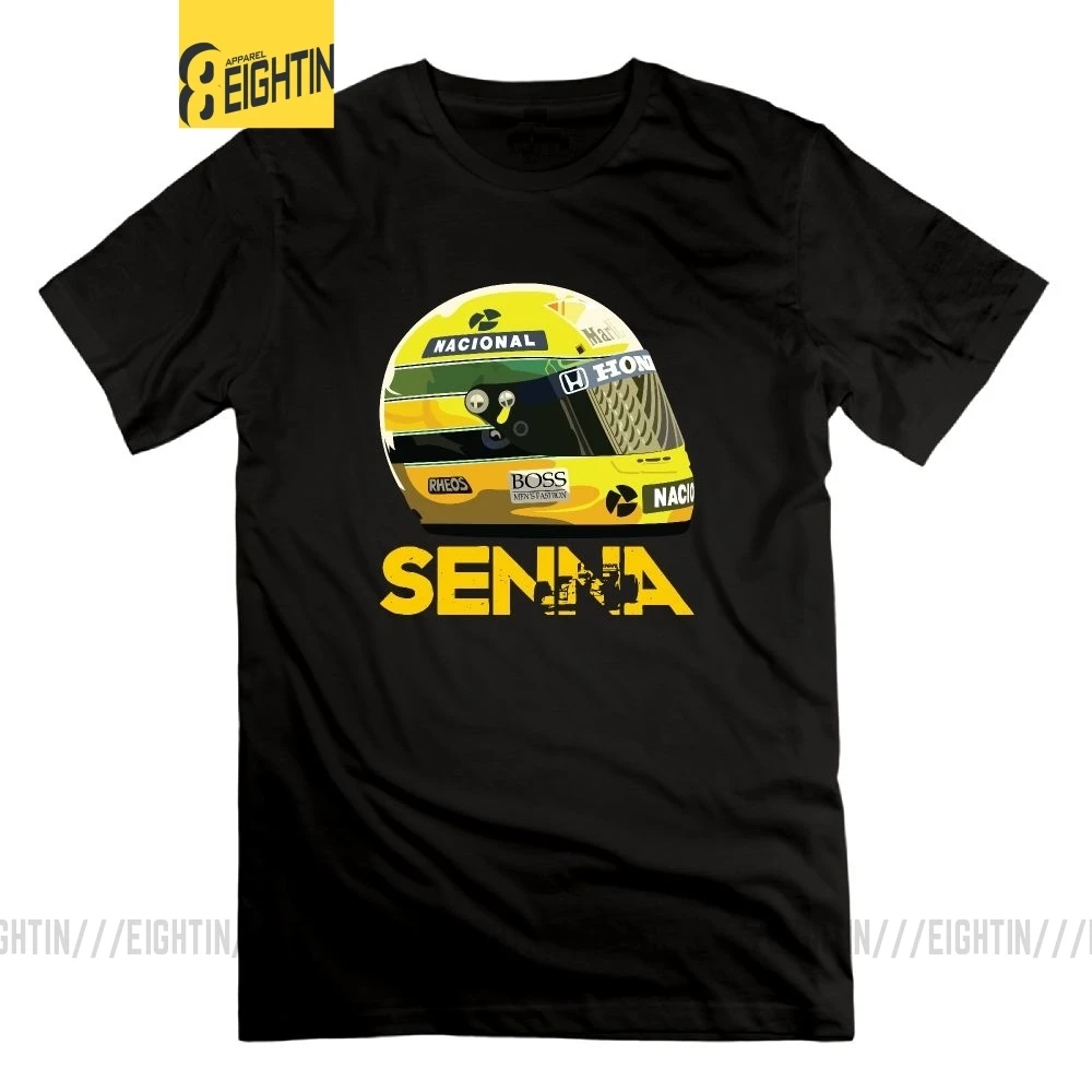 Ayrton Senna гоночный шлем для мужчин новинка футболка большой размер короткий рукав подарок футболки из хлопка с круглым вырезом - Цвет: Черный