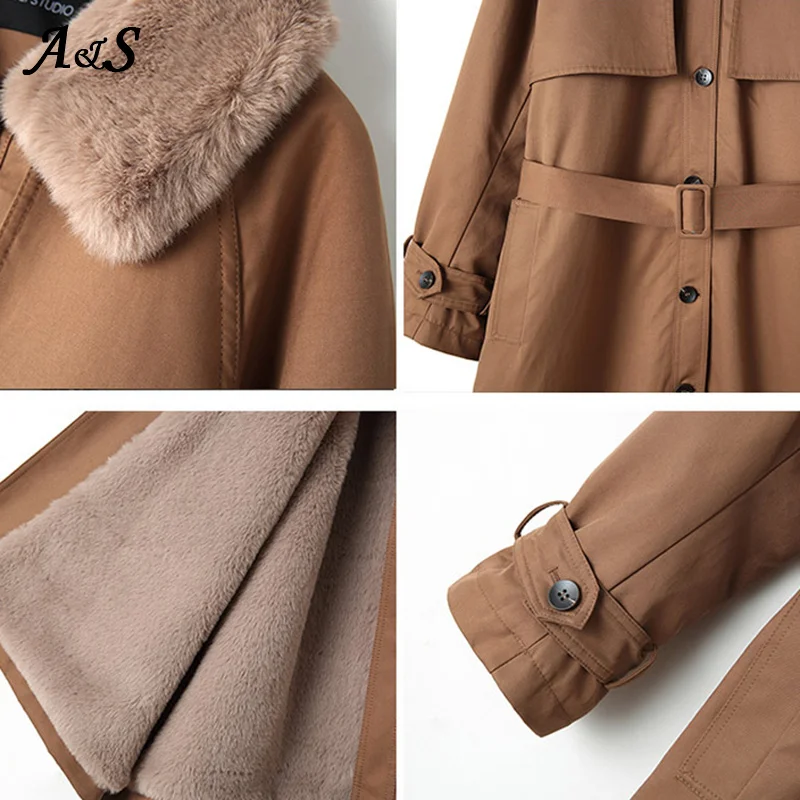 

Anbenser Fashion Parka Women Cotton Liner Parkas New Casual Long Winter Jacket With Belt Female Thicken Warm Overcoat Streetwear