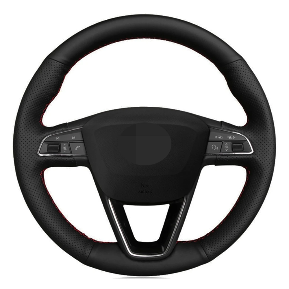 Чехол рулевого колеса автомобиля DIY черная искусственная кожа для Seat Leon 5F Mk3 2013 2019