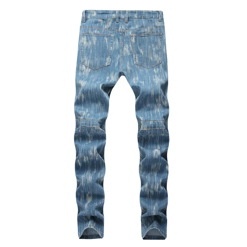 Male Folds Denim Pants Mens White Slim Fit Stripe Pencil Jeans Stretch Biker Trousers Men Hip Hop Streetwear Pant Hommes | Мужская