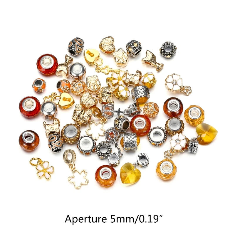 

50 Pcs Large Hole Metal Beads Charms Handcrafts Spacer Beads European Beads Loose Spacer for DIY Bracelet Jewelry Making