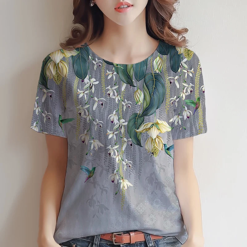 

Flower Printing 3D Printing T Shirt Ladies Casual Sports T-shirt Daily Loose T-shirt Spring and Summer T-shirt
