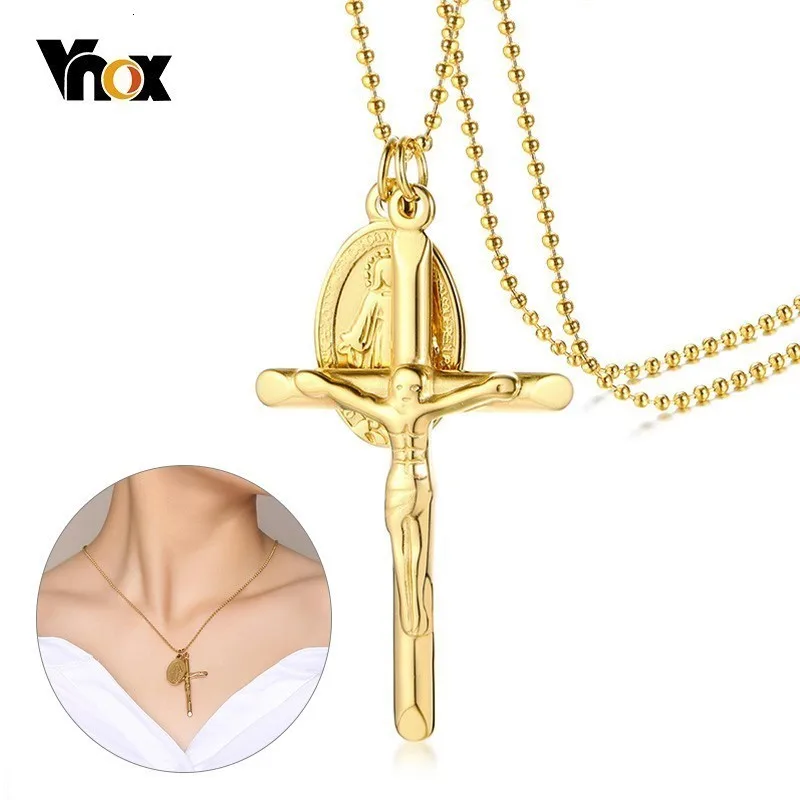 Ожерелья для монет Vnox Vierge Marie женщин подвески с крестом Иисуса золотистого цвета