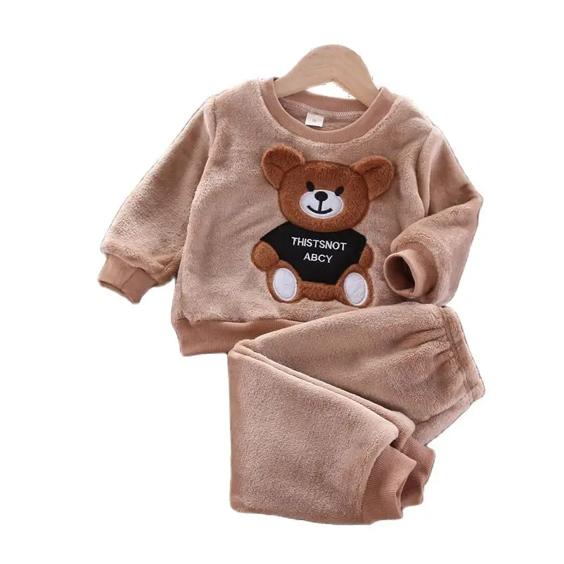 2020 New winter Baby Boy Girl Thicken Pajamas Set Flannel Fleece Toddler Child Warm Catoon Sleepwear Kids Home Suit 0-6Y