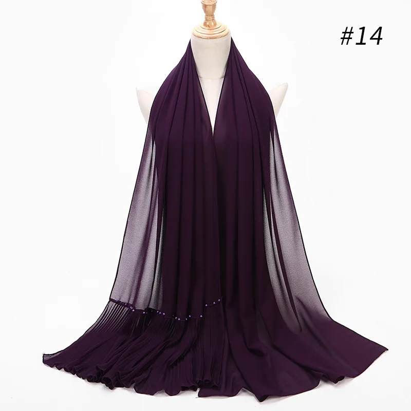 

72*185cm trendy chiffon pearls scarf for women muslim crinkle hijab femme musulman headscarf islamic foulard shawls head scarves