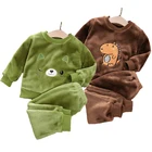 Комплект одежды для мальчиков и девочек из 2 предметов, теплый плюшевый свитшот с котом динозавра и штаны, Детский Рождественский подарок, осень