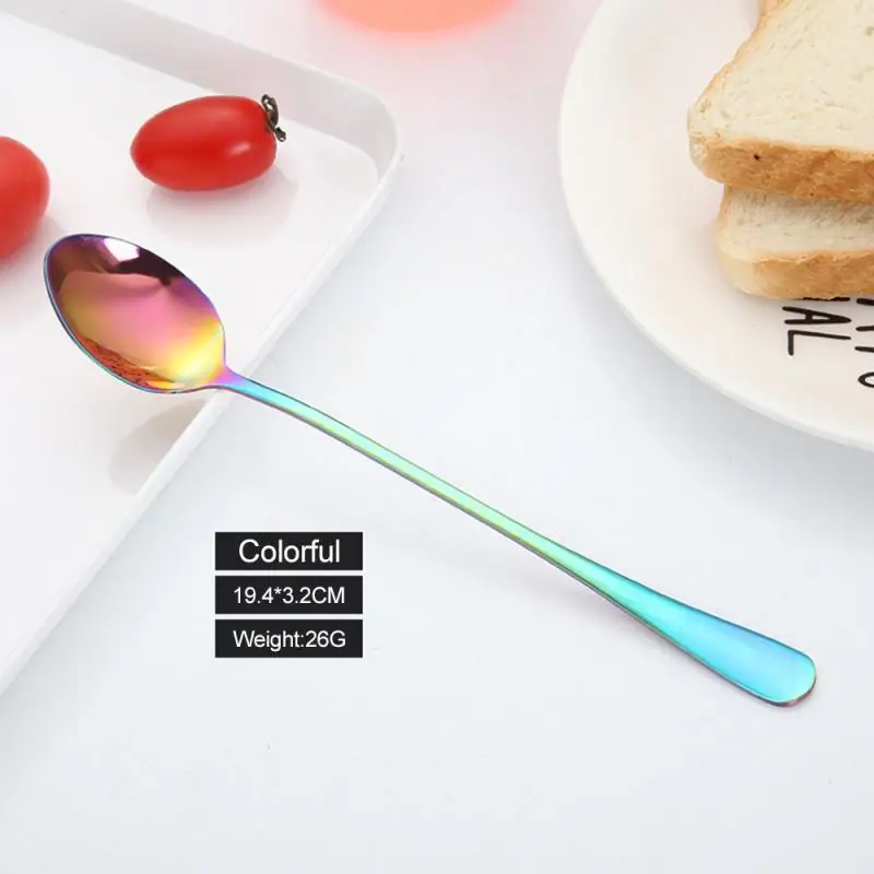 6 Colors Stainless Steel Coffee Spoon Long Handle Dessert Ice-cream Scoops Stirring Soup Teaspoons Household Kitchen Tableware | Дом и сад