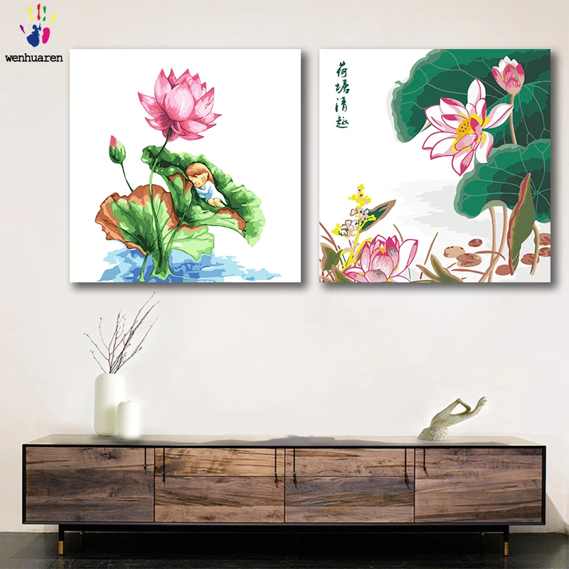 DIY картинки для раскраски по номерам с цветами маленький свежий розовый Лотос