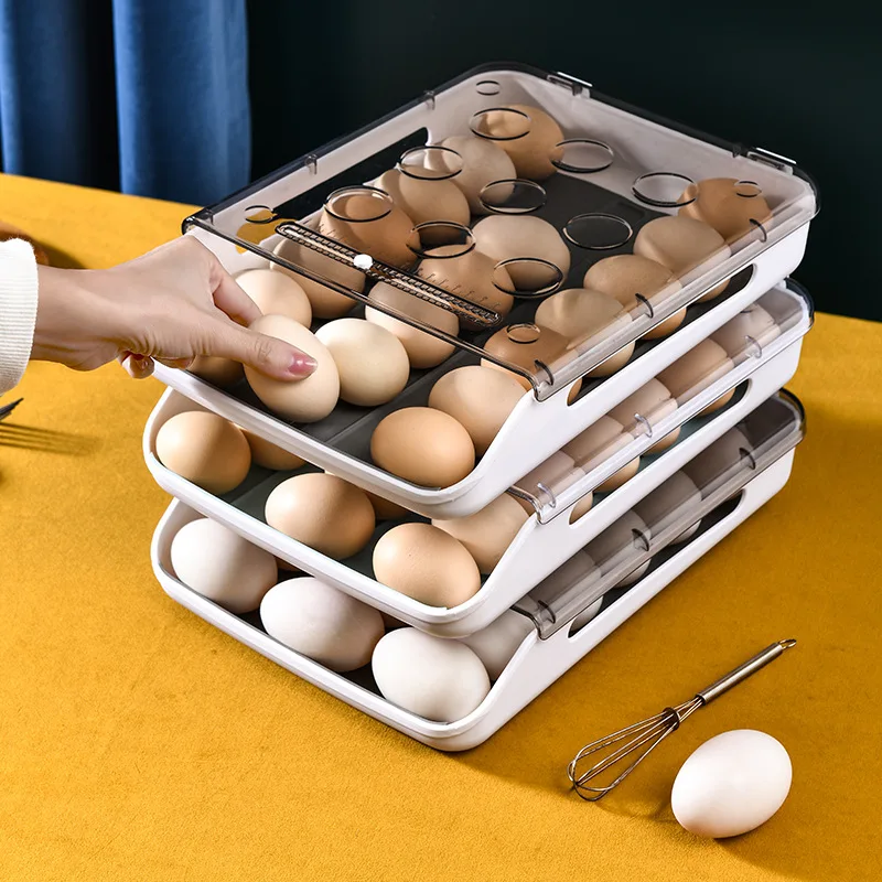 

Ящик для хранения в холодильнике, автоматическая вращающаяся коробка для яиц, прозрачный бытовой ящик, экономия места