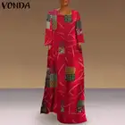 Женское платье с принтом VONDA, повседневное длинное платье макси с длинным рукавом в стиле пэчворк, вечерние платья из хлопка