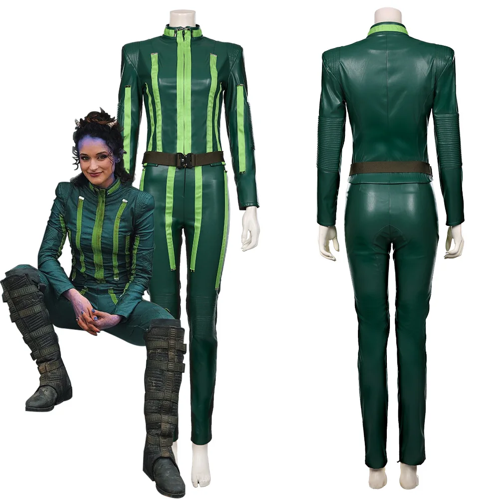 

Vagrant Queen Cosplay Costume Amae Rali Cosplay Uniform Women Girls Green Top Pants Outfit Full Set Halloween Carnival Costume