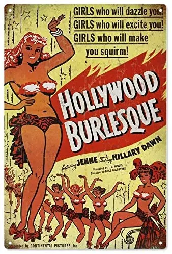 

Hollywood Burlesque Theater Metal Tin Sign 8x12 Inch Decor Travel
