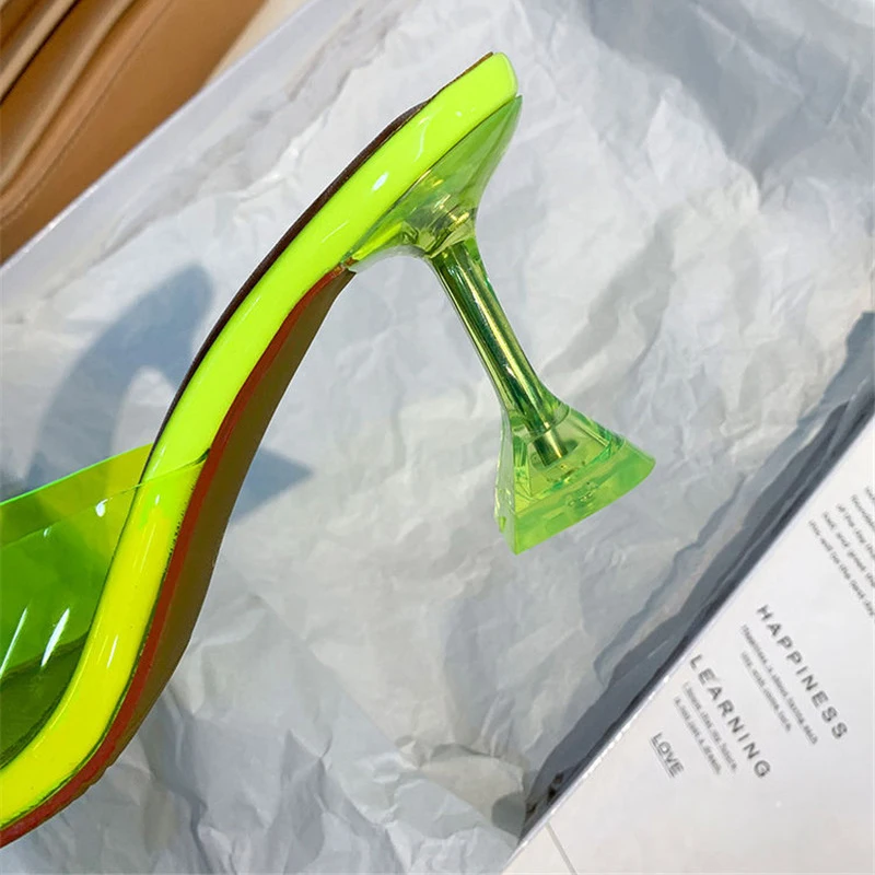 Женские тапочки из ПВХ-желе на высоком каблуке с открытым носком Цвет зеленый